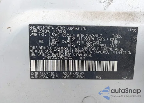 2007 Toyota Rav4 z USA, uszkodzony, nr VIN JTMZD33V275046396